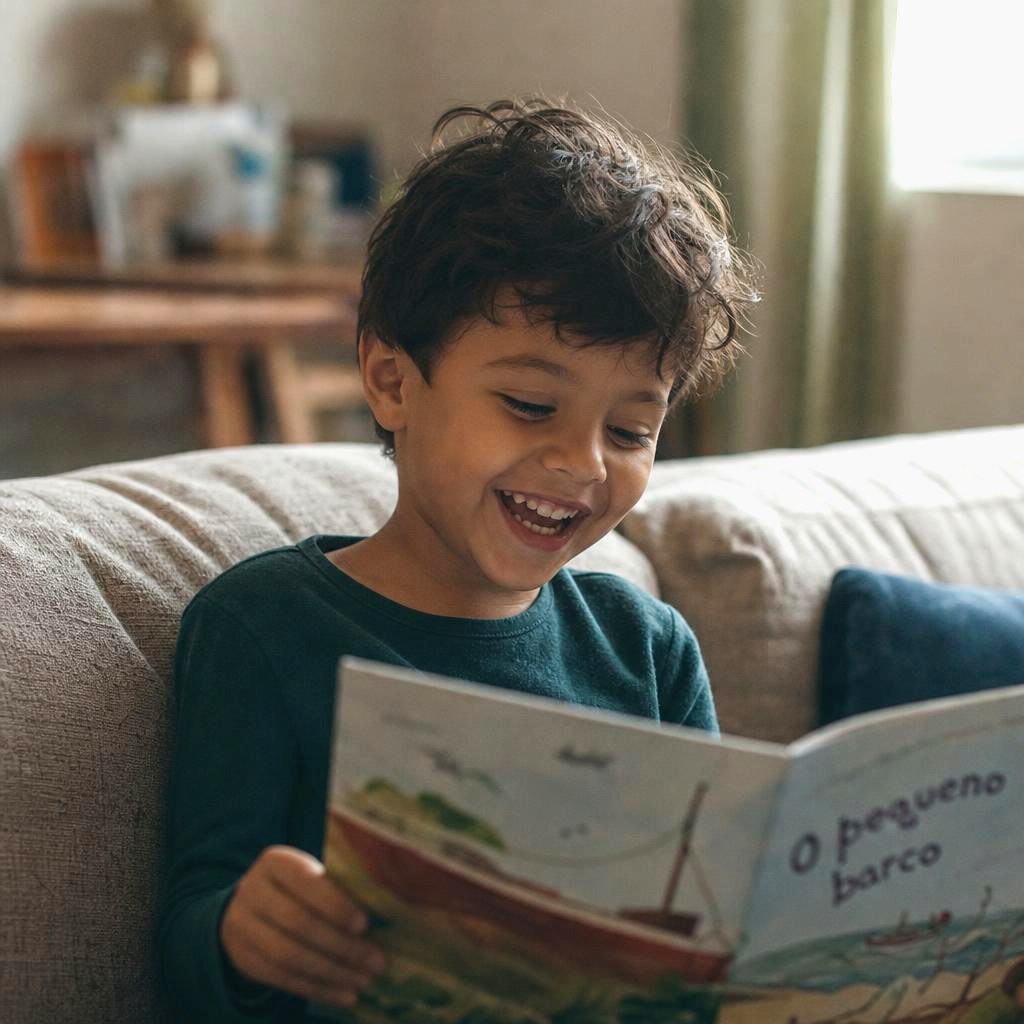 Criança tranquila e sorridente após tratamento de ortopedia dos maxilares infantil em Curitiba com a Dra. Fabi Cândido